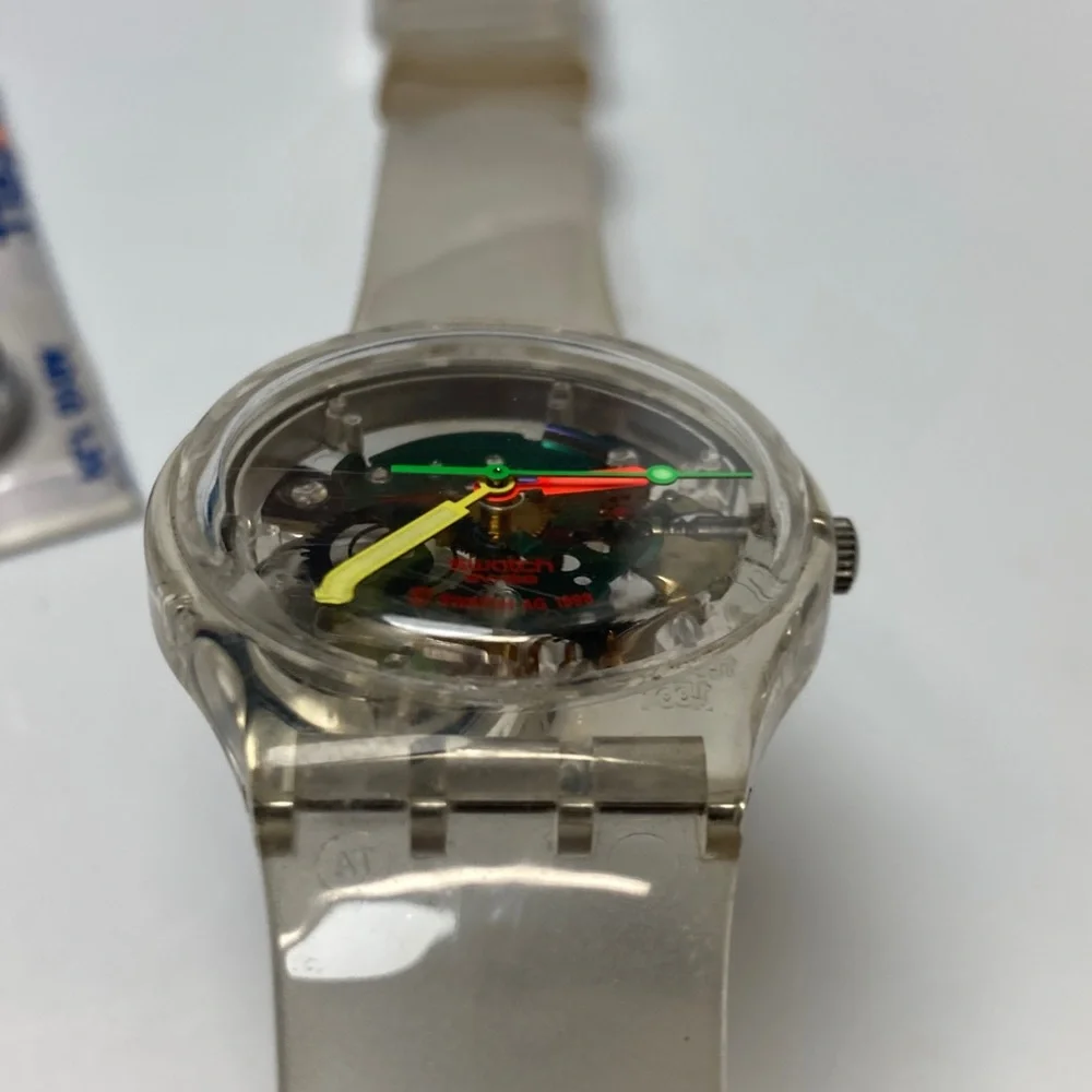 Swatch GZ159 jelly skeleton piano, clear strap and case, new battery, Y2K